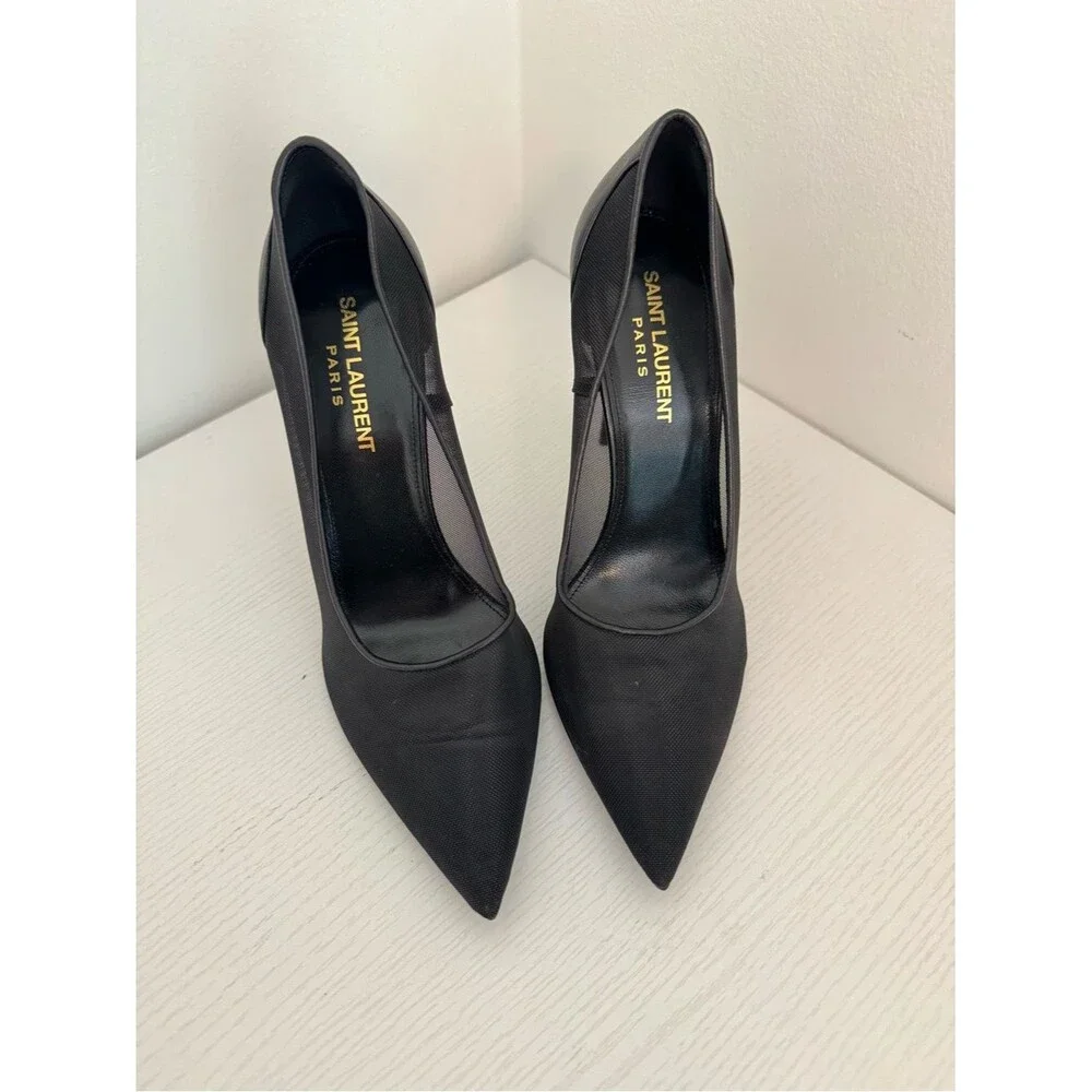 SAINT LAURENT Anja 105 Black Mesh Heels Pumps Size EU 36.5 US 6.5 YSL Shoes - Picture 3 of 10
